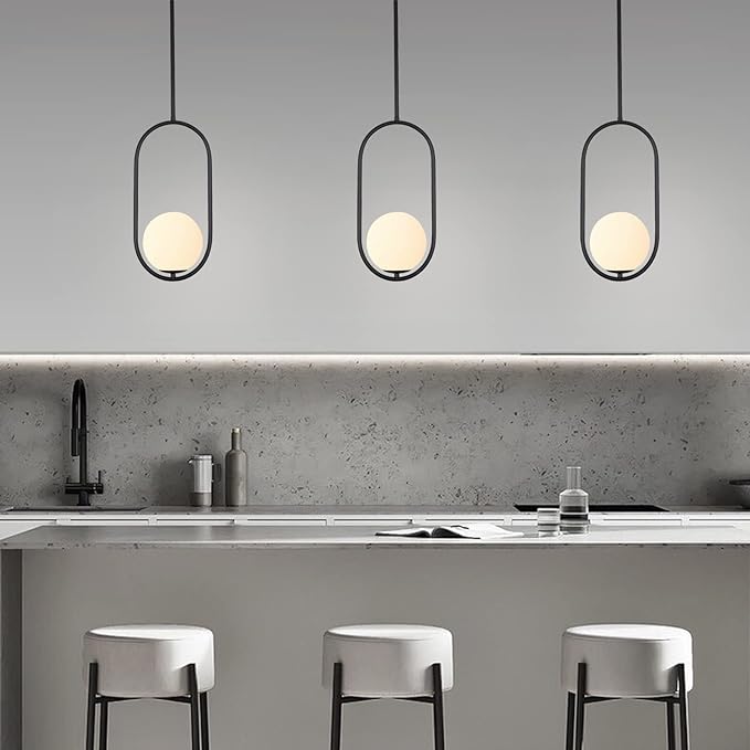 SeeU Modern Pendant Lighting One Light Chandelier Globe Black Pendant Light Indoor Hanging Light Fixture for Kithchen Island Dinning Room Bedroom