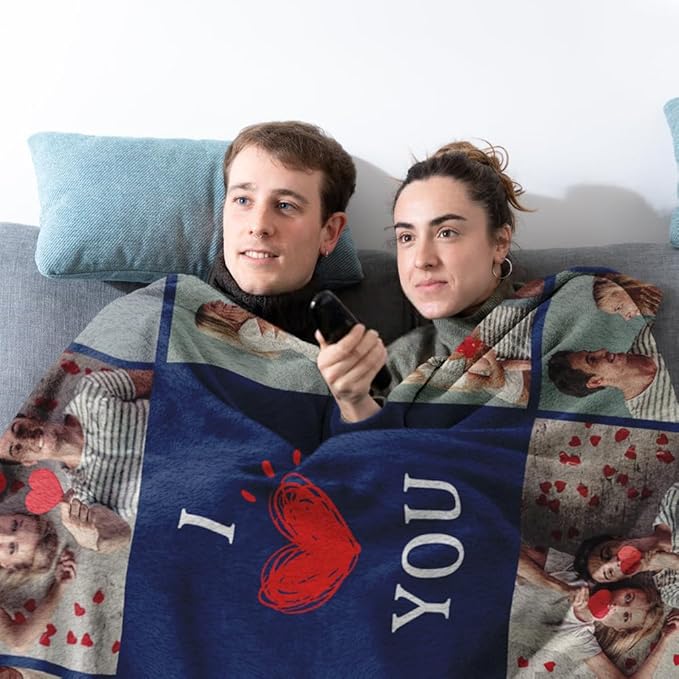 Sherpa Fleece Custom Photo Blanket - Soft, Warm, Fuzzy - Personalized Couples Gifts for Boyfriend, Girlfriend - Customized Picture Blanket for Birthday, Christmas
