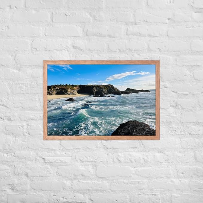 Bodega Bay Coastal Wall Art – Framed Ocean Photography Print – California Nature Landscape Poster – Seascape Decor for Living Room or Bedroom (20x30 inches)- Wooden Framed (Red Oak)