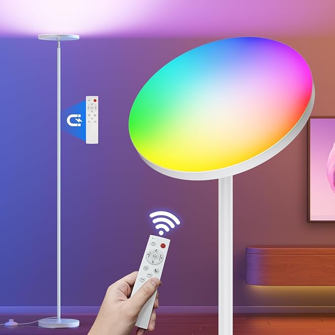 𝐑𝐆𝐁 Torchiere Floor Lamps for Living Room, 32W/3200LM Bright LED Standing Lamp with Remote, Modern Color Changing Tall Lamp with Stepless Dimming, 69" Corner Floor Lamp for Bedroom, Office