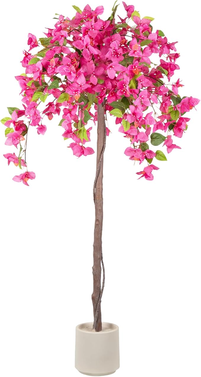 Romantic Season 5FT Artificial Bougainvillea Tree, Faux Silk Bougainvillea Plant with Pot for Indoor Outdoor Decor, Tall Fake Tropical Tree for Home, Office, Patio, Balcony, Wedding Decoration