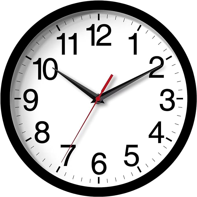 Wall Clock Modern 10 Inch Black Battery Operated Silent Non Ticking Analog for Living Room Office Home Bedroom Kitchen Bathroom