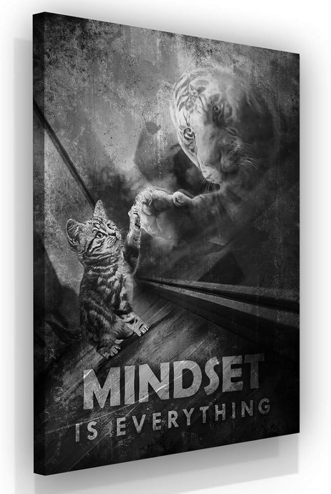 Motivational Wall Art Mindset Is Everything Canvas Print, Office Decor, Inspiring Framed Prints, Inspirational Entrepreneur Quotes for Wall Art Decoration, Tiger Sign (48" x 36")