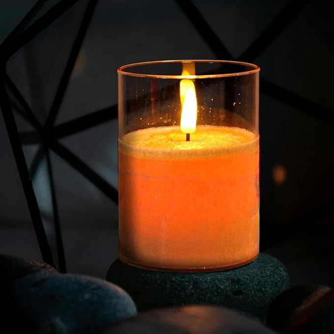NICEME 3PCS LED Multi Colored Flameless Candles Acrylic Pillar Battery Operated Flickering Flame Color Changing Candles with Remote Control Real Wax Electric Fake Candles Ice Crystal, D3” x H4” 5" 6"