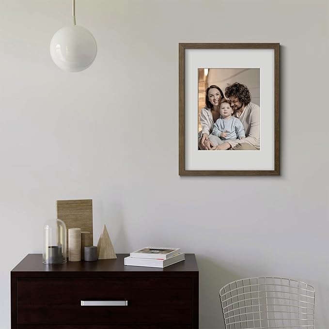 Yaetm 12x16 Picture Frame with Mat for 8.5x11 - Brown Walnut, Solid Wood Photo Frame 12 x 16 for Art Print & Poster, Lightweight, Horizontal and Vertical Wall Mount (Single, Walnut)