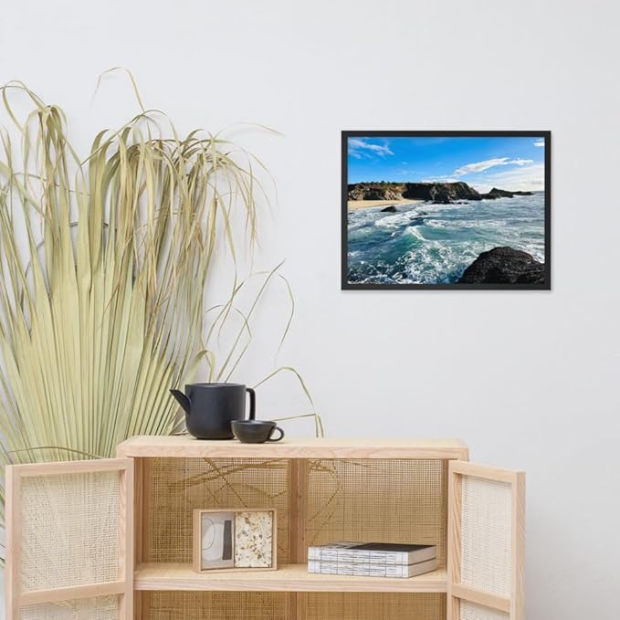Bodega Bay Coastal Wall Art – Framed Ocean Photography Print – California Nature Landscape Poster – Seascape Decor for Living Room or Bedroom (18x24 inches)- Wooden Framed (Black)