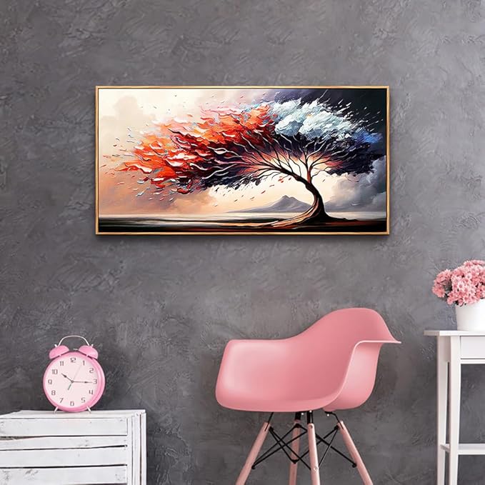 MHARTK66 Large Wood Framed Wall Art For Living Room Canvas Wall Decor For Bedroom Abstract Tree Landscape Wall Paintings Office Decorations Prints Pictures Artwork Ready To Hang Hotel Room Mural