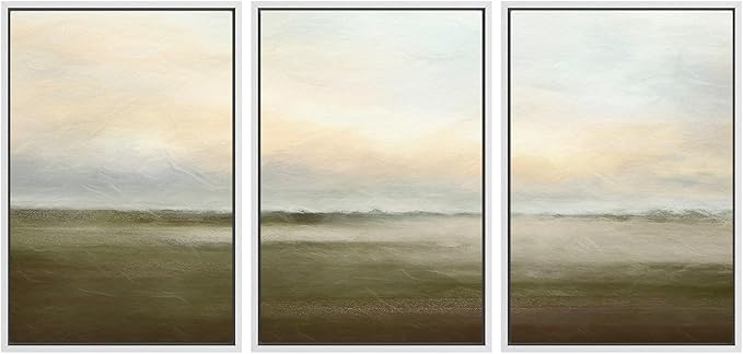 SIGNWIN Framed Canvas Print Wall Art Set Pastel Sunset Country Farmland Landscape Nature Abstract Illustrations Fine Art Decorative Nordic Rustic for Living Room, Bedroom, Office - 16"x24"x3 White