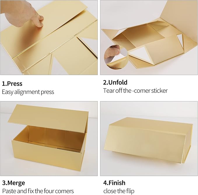 Gold Gift Box 10" x 6" x 3" with Magnetic Closure Lid Gifts Boxe for Presents,Bridesmaid Gifts Boxes,Cute Box,Birthday Gift Boxe,Luxury for Gifts Packaging, Magnetic Gift Boxes for Wrapping Gifts (Gold)