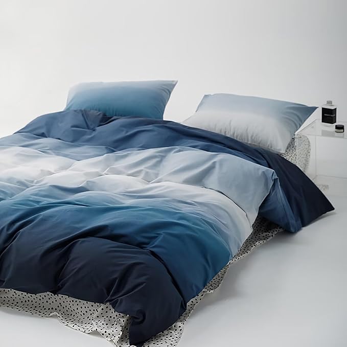 Luxlovery Gradient Blue & White Comforter Set King Ink Blue Bedding Set Solid Navy Blanket Quilts Soft Breathable Blanket Quilts Abstract Comforter Set Women Men