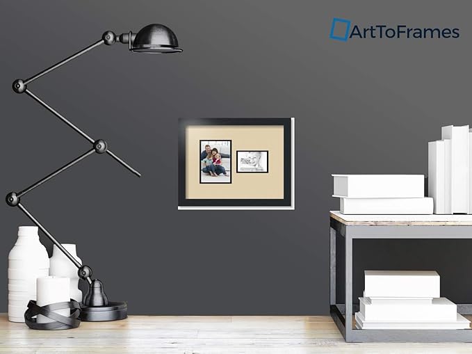 ArtToFrames Collage Photo Frame Double Mat with 1 - 3.5x5, 5x7 Openings and Satin Black Frame