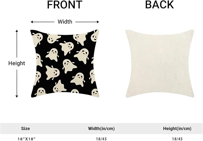 Halloween Decor Pillow Covers 18x18 Pack of 2 Black Beige Cute Ghost Throw Pillow Covers Outdoor Decoration,Fall Holiday Ghost Pillowcase Linen Decorative Cushion Case for Home Sofa Couch
