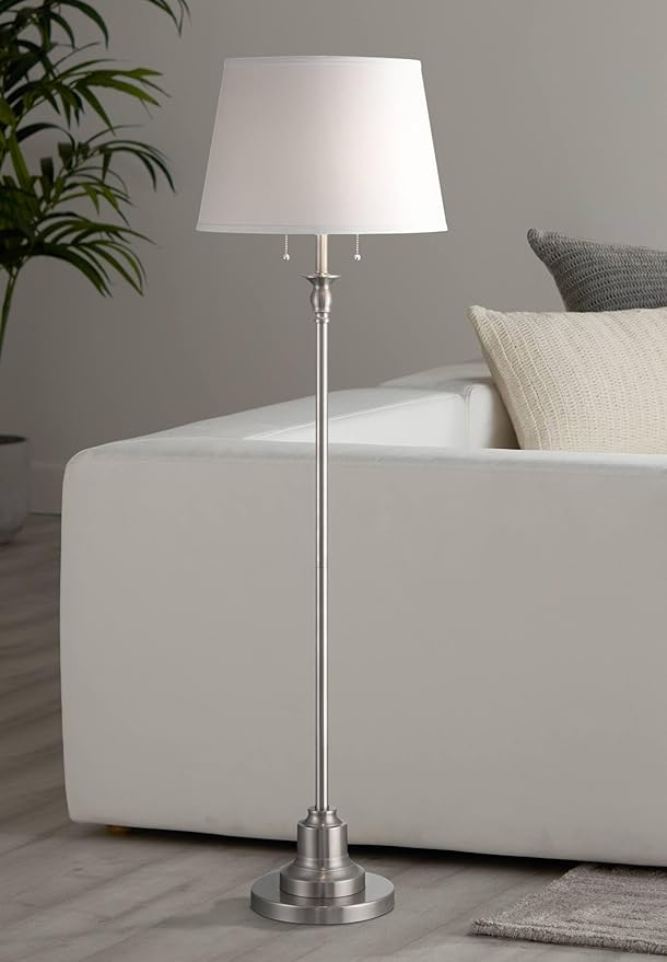 360 Lighting Spenser Transitional Traditional 58" Tall Standing Floor Lamp Skinny Pole Pull Chain Silver Metal Brushed Nickel Finish Living Room Bedroom House Reading Office Home Decor Entryway