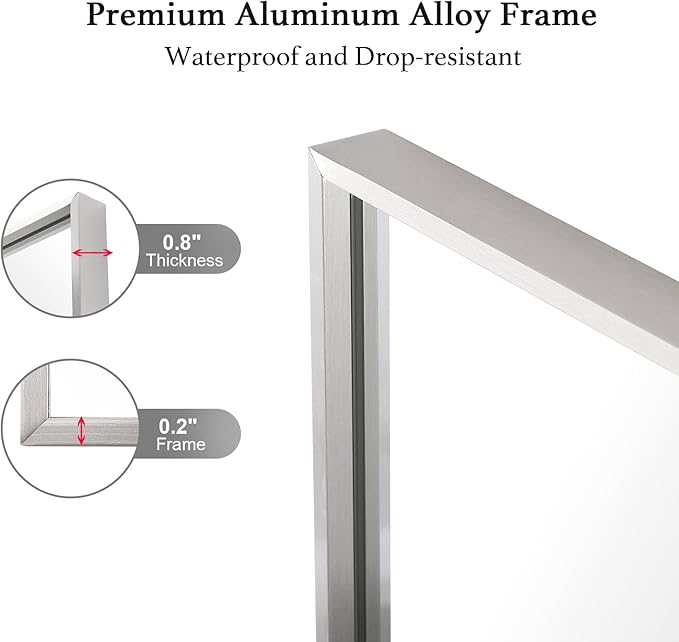 24x32 Inch Silver Bathroom Mirror - Copper-Free Mirror, Aluminum Alloy Frame Vanity Rectangle Wall Mounted Modern Mirror for Bedroom/Living Room/Porch Horizontal or Vertical
