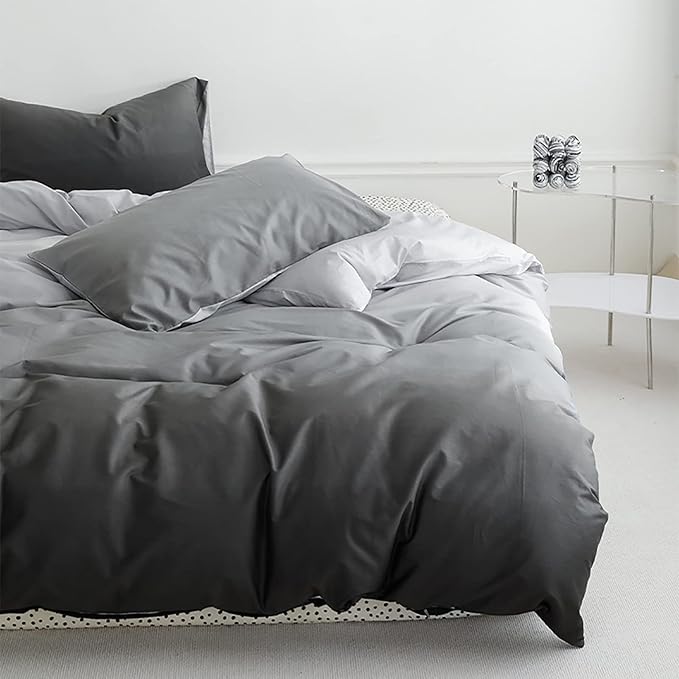 Luxlovery Grey and Black Gradient Comforter Set King Dark Grey Bedding Set Men Women Minimalist Bedding Set Soft Breathable Blanket Quilts Modern Gradient Comforter Set