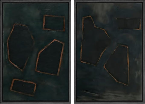 SIGNWIN Framed Wall Art Print Set Dark Geometric Abstract Modern Minimalist Shapes Illustrations Modern Art Rustic Relax/Calm Multicolor for Living Room, Bedroom, Office - 16"x24"x2 BLACK