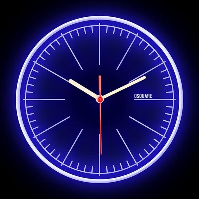 25ck1491 OSQUARE Home Decor Shop Living Room Man Cave Garage Illuminated Designer Wall Clock Flexible Flex Neon Clock 7 Colors 10" (Blue)