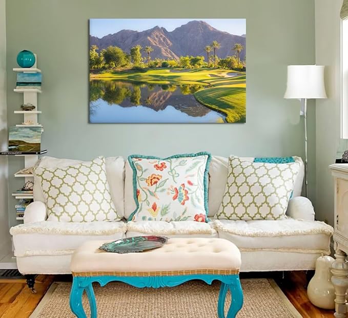 Indian Wells Golf Course Wall Art for Office USA California Golf Course Picture Poster Print on Canvas for Living Room Bedroom Bathroom Home Decorations Framed Ready to Hang(18''H x 24''W)