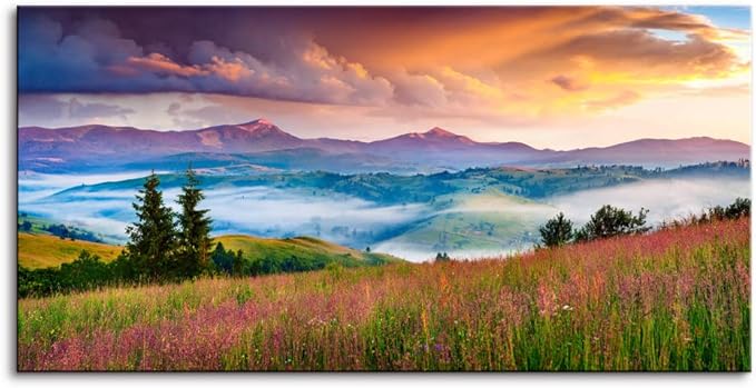 Mountain Valley Large Stretched Canvas Wall Art For Living Room Bedroom Home Decoration,Mordern Foggy Summer Scene Print Picture Painting Decor Giclee Artwork,Gallery Wrapped Gift,Inner Frame(24x48)