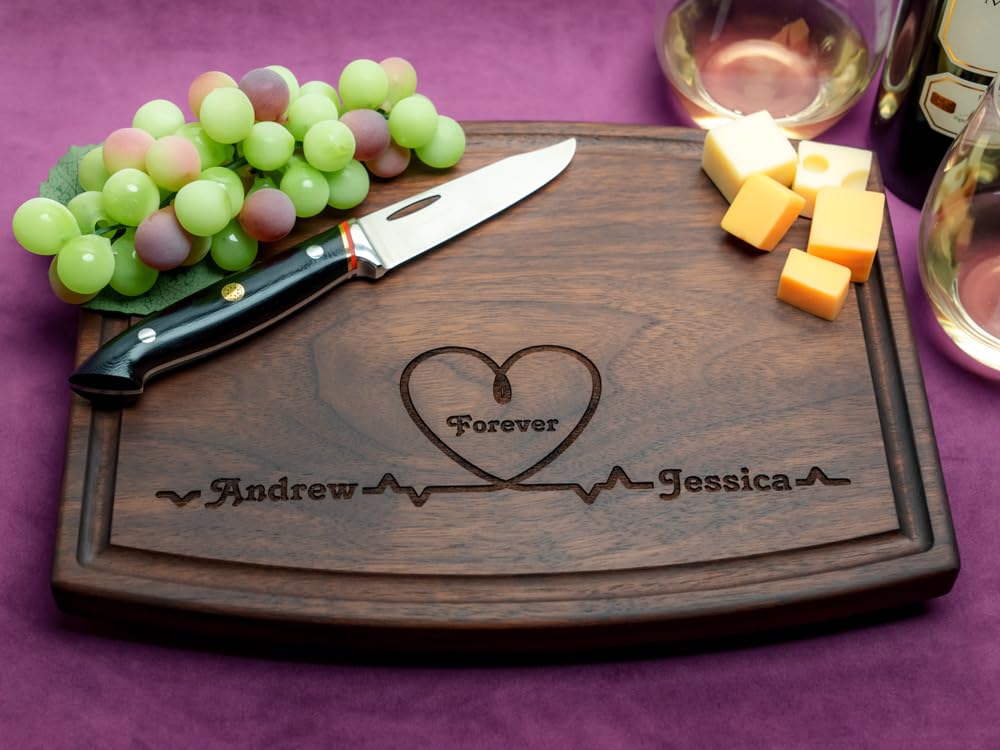 Straga Personalized Cutting Boards | Handmade Wood Engraved Charcuterie | Custom Wedding, Anniversary, Engagement Gift for Couples (Heartbeat Design No.214)