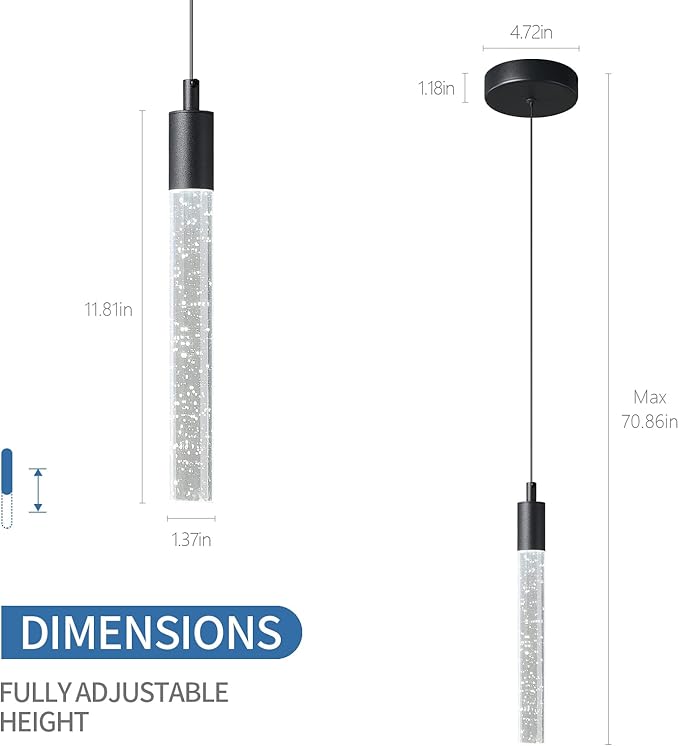 Modern Kitchen Island Pendant Light Dimmable LED Black Finish Mini Crystal Pendant Lighting Bedroom Bedside Table Small Pendant Lights（3-Pack）