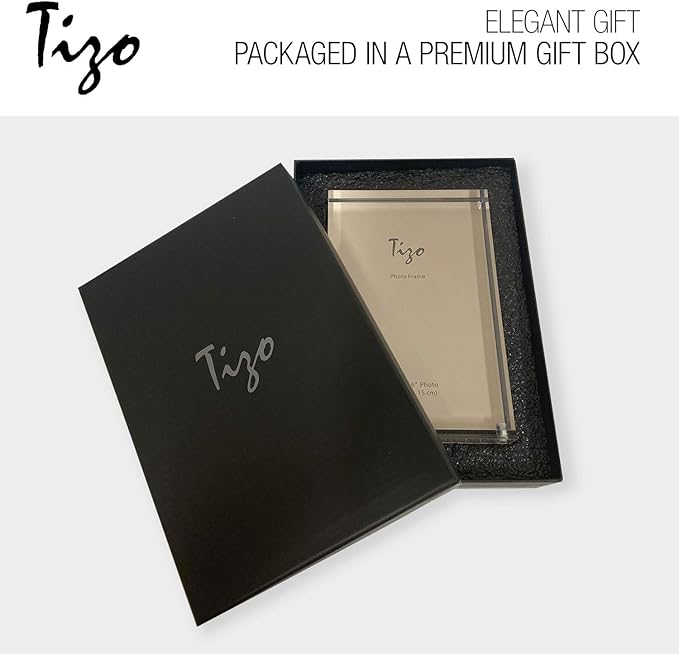 TIZO Design Horizontal 6x4 Lucite Picture Frame, Durable 1 Inch Thick Clear Lucite Magnetic Closures, Elegant & Practical Boutique Quality Photo Frame (Multiple Colors Available) (With Gift Box)