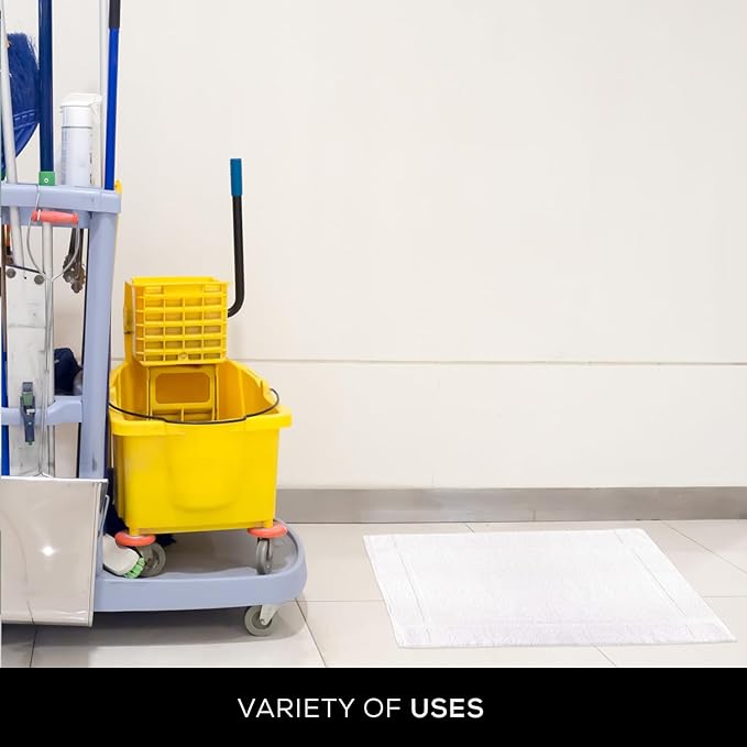 GOLD TEXTILES 12 Pack New Cotton Blend Economy White Hotel Bath Mat Towel (18x25 Inches) Light Weight Quick Drying & Machine Washable - Hotel Supplies Shower Bath Mat Towel