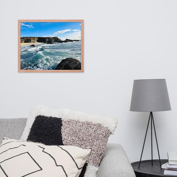 Bodega Bay Coastal Wall Art – Framed Ocean Photography Print – California Nature Landscape Poster – Seascape Decor for Living Room or Bedroom (16x20 inches) - Wooden Framed (Red Oak)