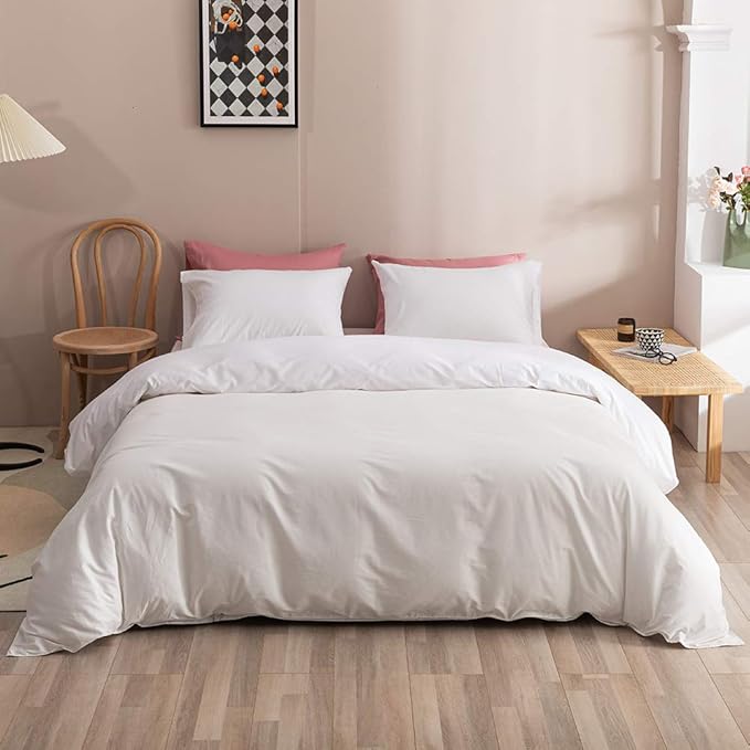 Wellboo White Comforter Sets Full Solid White Bedding Comforters Cotton Plain White Bed Quilts Full Modern White Warm Bedding Women Men All White Durable Comforters Soft Health Pure White Bedding Full