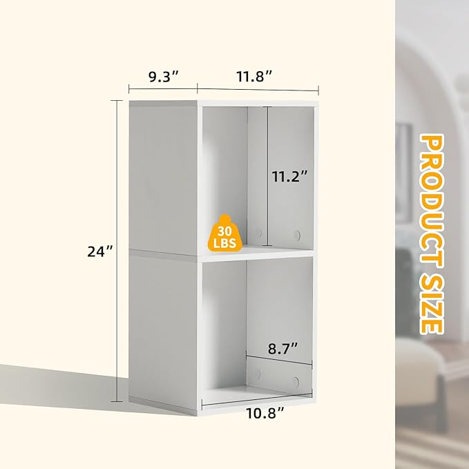 Narrow Bookshelf, 24" H Floor Standing Bookcase, Open Bookshelves Storage Organizer Display Shelves, Modern Corner Bookshelf Storage Cabinet for Living Room, White