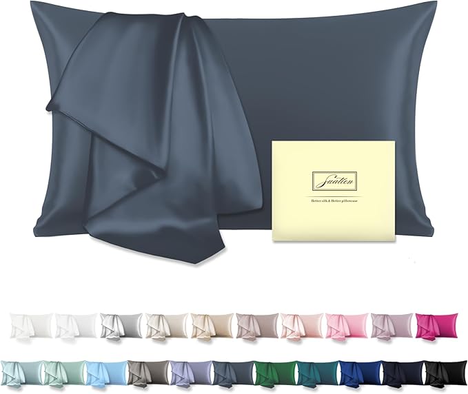 Mulberry Silk Pillow Cases for Hair and Skin Queen Size Silk Pillowcase with Zipper Soft Breathable Smooth Cooling Satin Silk Pillow Covers for Sleeping (Space Grey,20"X 30",1Pcs)