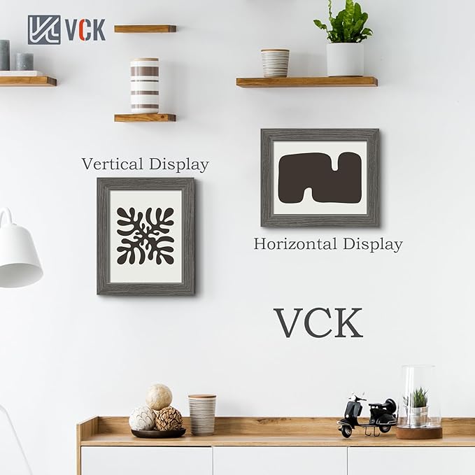 VCK 8x10 Picture Frame 5 Pack, Gray Solid Wood Frame, Exclusive Wood Grain, Wall Gallery Frame