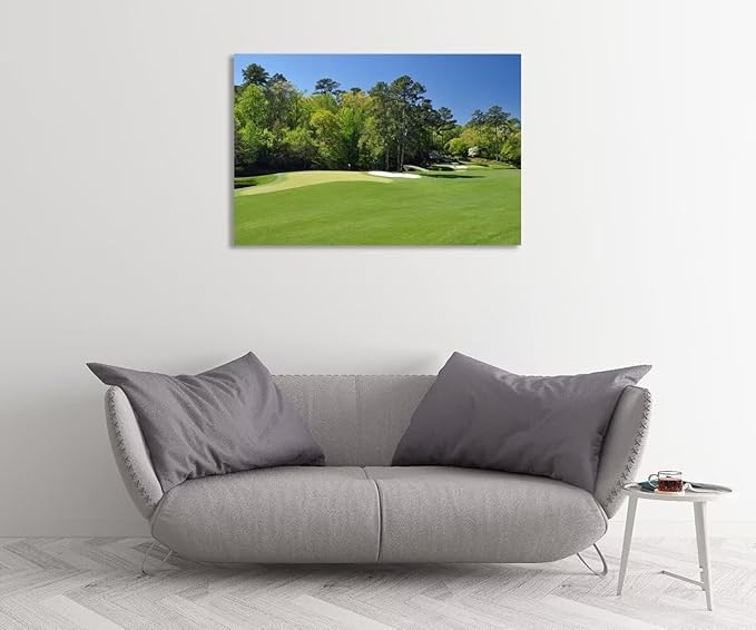 Augusta National Golf Club 11th Hole Wall Art - Augusta Golf Course Wall Art for Living Room Bedroom Bathroom - Augusta Golf Course Picture Poster Canvas Prints Framed Ready to Hang(12''H x 16''W)