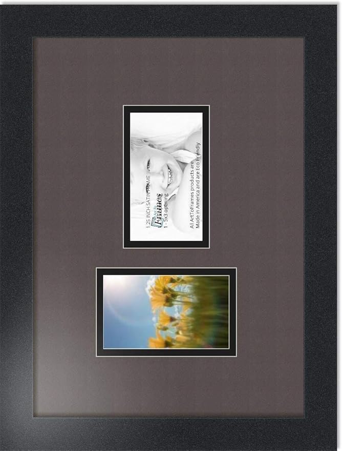 ArtToFrames Double-Multimat-774-119/89-FRBW26079 Collage Photo Frame Double Mat with 2-3x5 Openings and Satin Black Frame