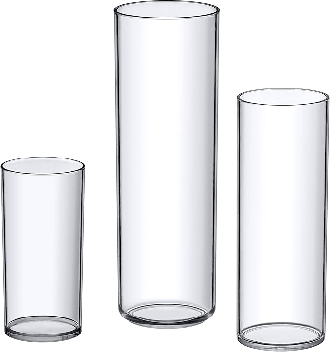 Amazing Abby - Viola Magra - Plastic Cylinder Vases (3-Piece Set), Acrylic Flower Vases for Wedding Centerpieces, Home Decorations, Office Ornaments, Shatter-Proof, 6" + 9" + 12" (H) (Not Glass)