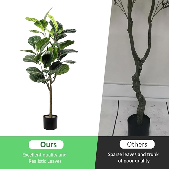 Artificial Fiddle Leaf Fig Tree, 4FT Faux Ficus Lyrata Plant Tall Fake Tree for Home Decor Artificial Tree for Indoor Office Living Room (Fiddle Leaf Fig Tree, 4 FT)