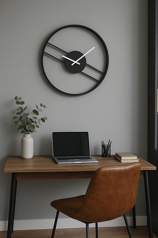 Modern Industrial Wall Clock – Oversized Silent Round Clock – Rustic Metal Wall Art – Minimalist Living Room Decor (White, 16 Inch / 41 cm)