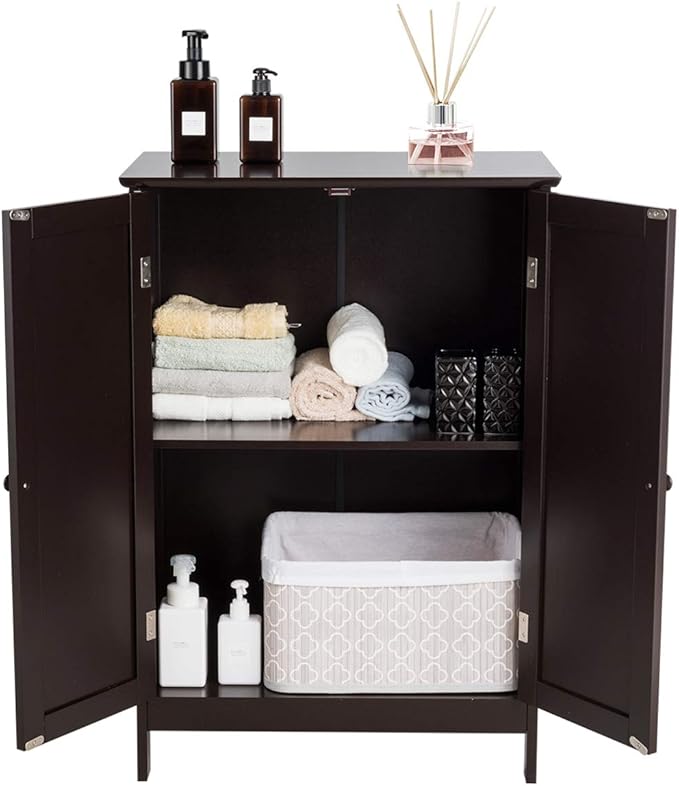 GLACER Bathroom Floor Cabinet, Wooden Storage Cabinet with Double Doors, Suitable for Bathroom, Living Room, Entryway, 23.5 x 14 x 34 inches (Brown)