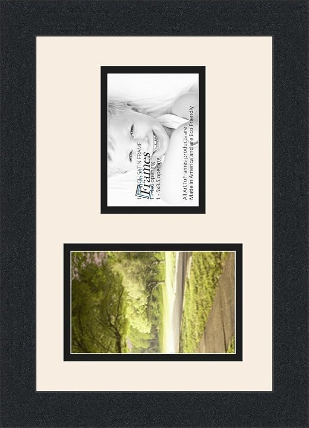 ArtToFrames Collage Photo Frame Double Mat with 1 - 3.5x5, 4x6 Openings and Satin Black Frame