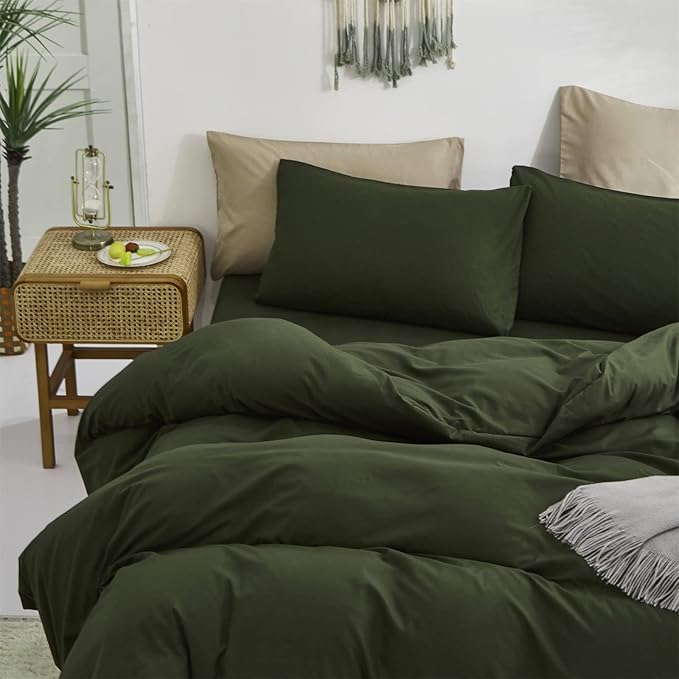 Luxlovery Army Green Comforter Set King Green Bedding Comforter Olive Blanket Quilts Minimalist Army Bedding Set Soft Breathable Blanket Quilts Comforter for King Bed