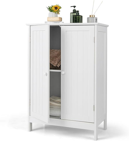 GLACER Bathroom Floor Cabinet, Wooden Storage Cabinet with Double Doors, Suitable for Bathroom, Living Room, Entryway, 23.5 x 14 x 34 inches (White)