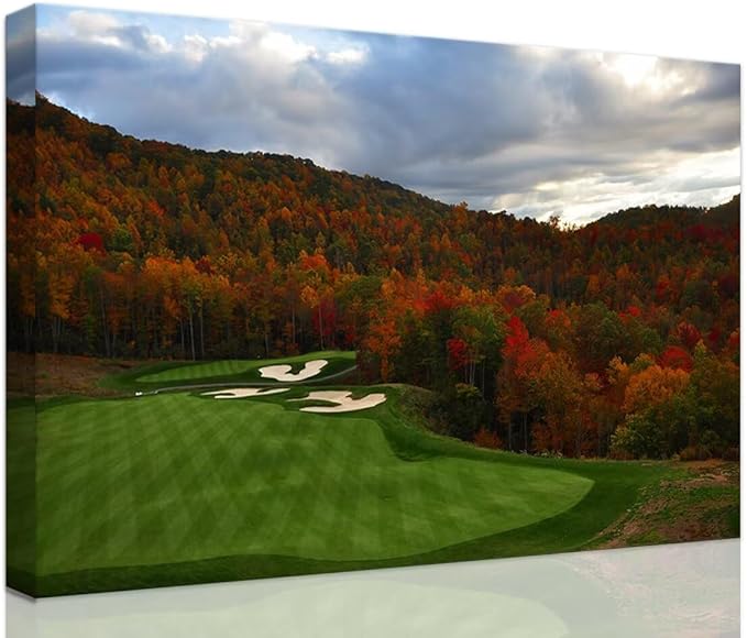 chenchenArt Sequoyah North Carolina Mountains Golf Course Wall Art for Living Room Bedroom Bathroom Home Decorations Golf Art Canvas Prints Framed Ready to Hang(12''H x 16''W)
