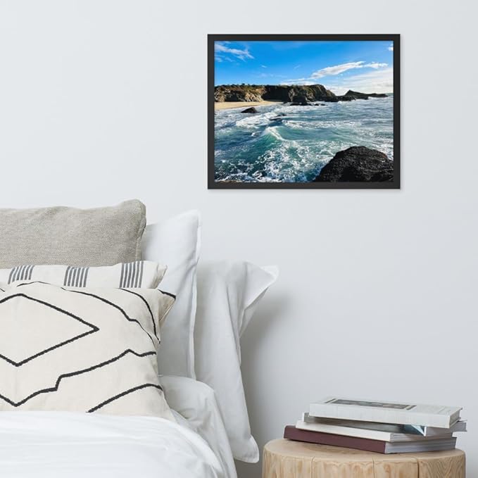 Bodega Bay Coastal Wall Art – Framed Ocean Photography Print – California Nature Landscape Poster – Seascape Decor for Living Room or Bedroom (16x20 inches) - Wooden Framed (Black)