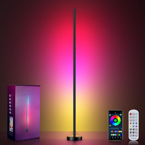 Smart RGBICW LED Corner Floor Lamp - 16 Million DIY Colors, 68+ Scenes, Music Sync, App & Remote Control, Color-Changing Ambient Lighting for Living Rooms, Bedrooms, and Gaming Rooms