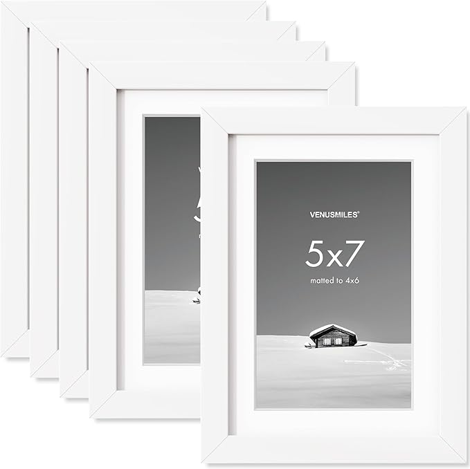 5x7 inch Picture Frame, 5x7 Photo Frames with 4x6 Removable Mat - High Definition Plexiglass - Vertical and Horizontal Display - Wall Hanging Frame - White, 5 Pack