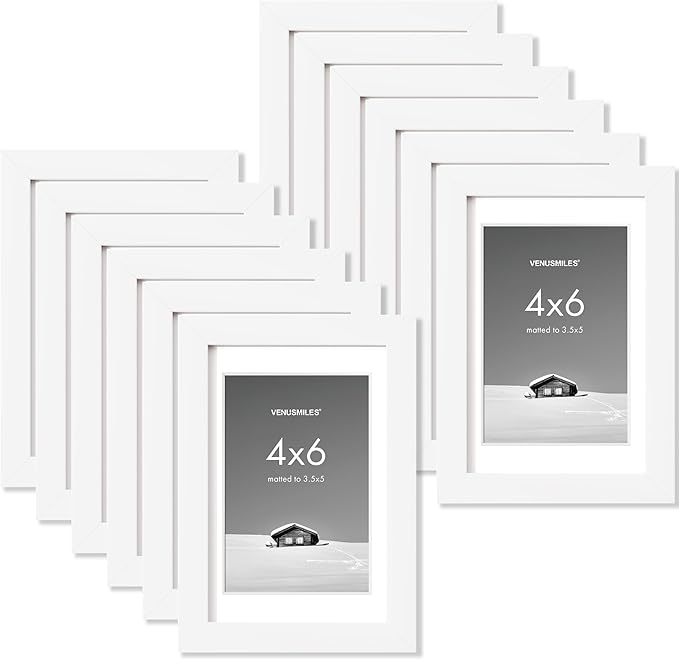 4x6 inch Picture Frame, 4x6 Photo Frames with 3.5x5 Removable Mat - High Definition Plexiglass - Vertical and Horizontal Display - Wall Hanging Frame - White, 12 Pack