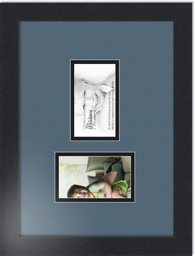 ArtToFrames Collage Photo Frame Double Mat with 2-3x5 Openings with Satin Black Frame and Dutch Blue mat.