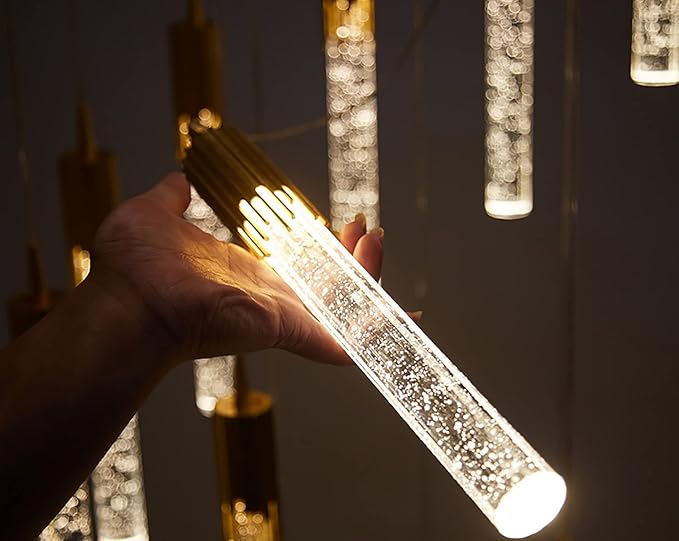 Flashing God H150 High Ceiling Chandelier 36-Lights Chrome Chandeliers for Entryway Crystal Drop Light Large Long Staircase Chandelier Light Fixture for Foyer Hallway Living Room