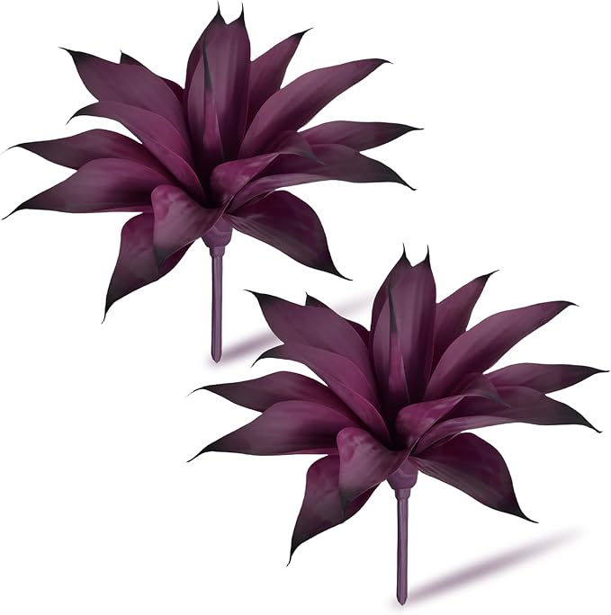 Artificial Agave 15In Faux Agave Fake Greenery Outdoor Artificial Plant Fake Plant for Indoor Home Decoration Plastic Plant Outdoor Decoration Front Porch Decor Simulation Plants 2Pack,Purple