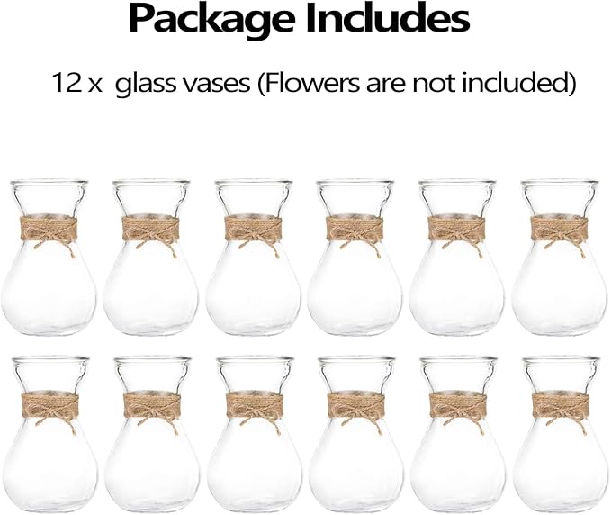 Small Glass Vases for Centerpieces - Hewory 12pcs Clear Mini Hyacinth Avocado Growing Bud Vase Bulk, Cute Tiny Flower Bulb Forcing Plant Containers Set for Wedding Home Living Room Table Decorations